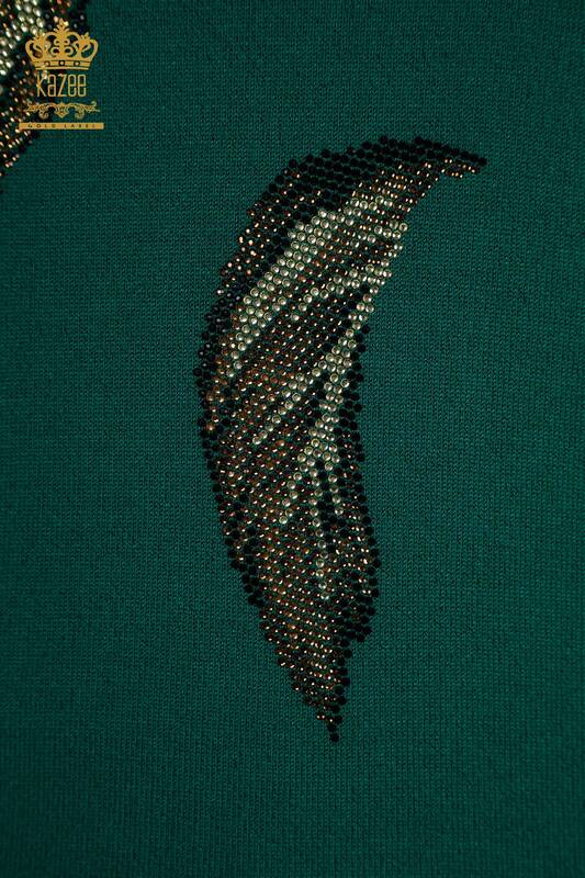 Pulover de tricotaje pentru femei cu ridicata - Model cu frunze - Verde - 30477 | KAZEE