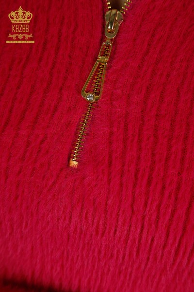 Tricotaj de damă cu ridicata - Angora - Mărgele de piatră - Fuchsia - 30769 | KAZEE - Thumbnail