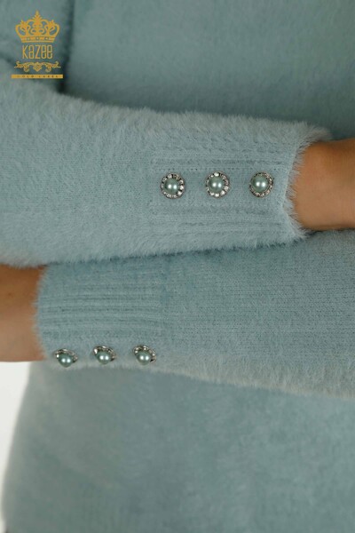 Pulover de tricotaj de damă cu ridicata - Angora - Detaliat cu nasturi - Mentă - 30667 | KAZEE - Thumbnail