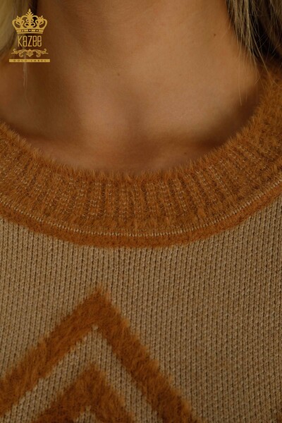 Pulover de tricotaj de damă cu ridicata - Angora - Detaliat mărgele - nurcă - 30232 | KAZEE - Thumbnail