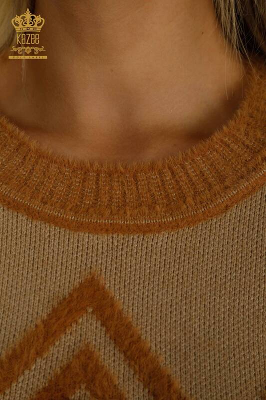 Pulover de tricotaj de damă cu ridicata - Angora - Detaliat mărgele - nurcă - 30232 | KAZEE