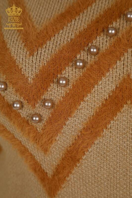 Pulover de tricotaj de damă cu ridicata - Angora - Detaliat mărgele - nurcă - 30232 | KAZEE