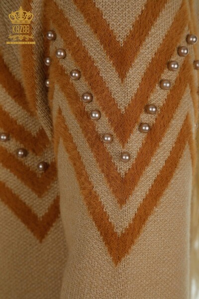 Pulover de tricotaj de damă cu ridicata - Angora - Detaliat mărgele - nurcă - 30232 | KAZEE - Thumbnail