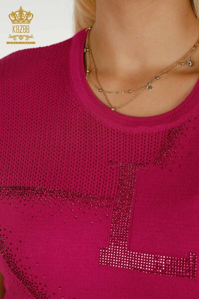 En-gros tricotaje de damă pulover - Piatră Brodate - fucsia - 30501 | KAZEE - Thumbnail