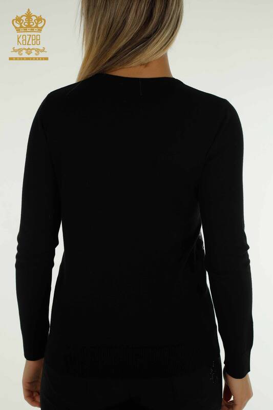 Pulover de tricotaj pentru femei cu ridicata - brodat cu piatra - negru - 30471 | KAZEE