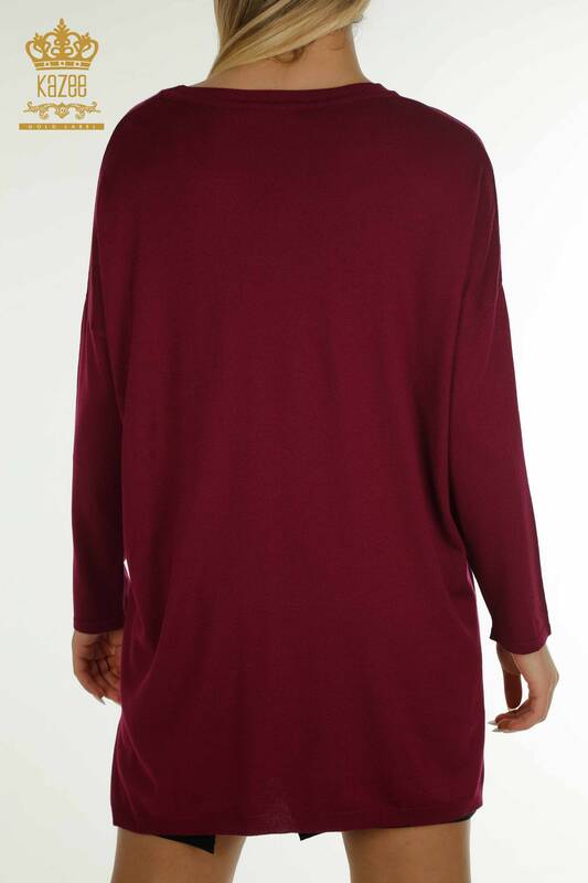Pulover de tricotaje pentru femei cu ridicata - Brodat cu piatra - Liliac - 30601 | KAZEE
