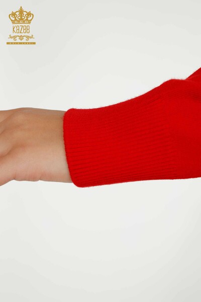 Pulover de tricotaje de damă cu ridicata - Cu Piatră Brodat - roșu - 30146 | KAZEE - Thumbnail