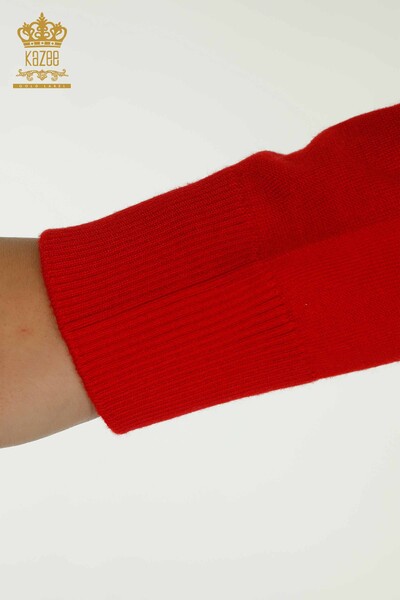 Pulover de tricotaj pentru femei cu ridicata - Cu piatra Brodat - rosu - 30471 | KAZEE - Thumbnail