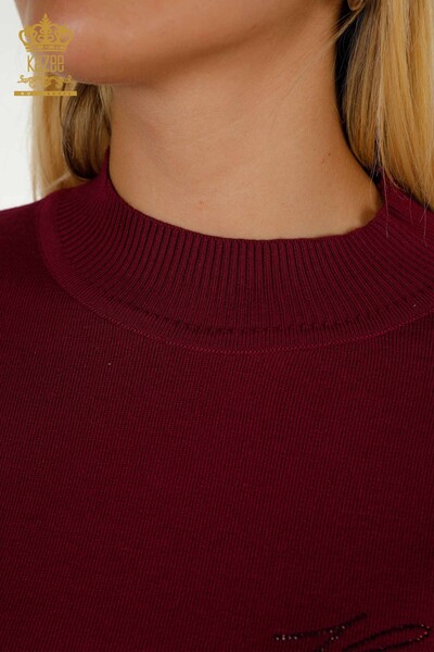 Pulover de tricotaj pentru damă cu ridicata - Cu Piatră Brodat - Liliac - 30553 | KAZEE - Thumbnail