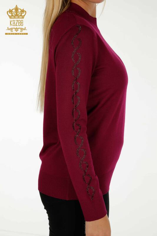 Pulover de tricotaj pentru damă cu ridicata - Cu Piatră Brodat - Liliac - 30553 | KAZEE