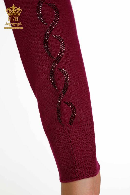 Pulover de tricotaj pentru damă cu ridicata - Cu Piatră Brodat - Liliac - 30553 | KAZEE
