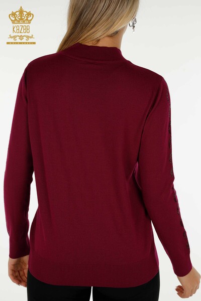 Pulover de tricotaj pentru damă cu ridicata - Cu Piatră Brodat - Liliac - 30553 | KAZEE - Thumbnail