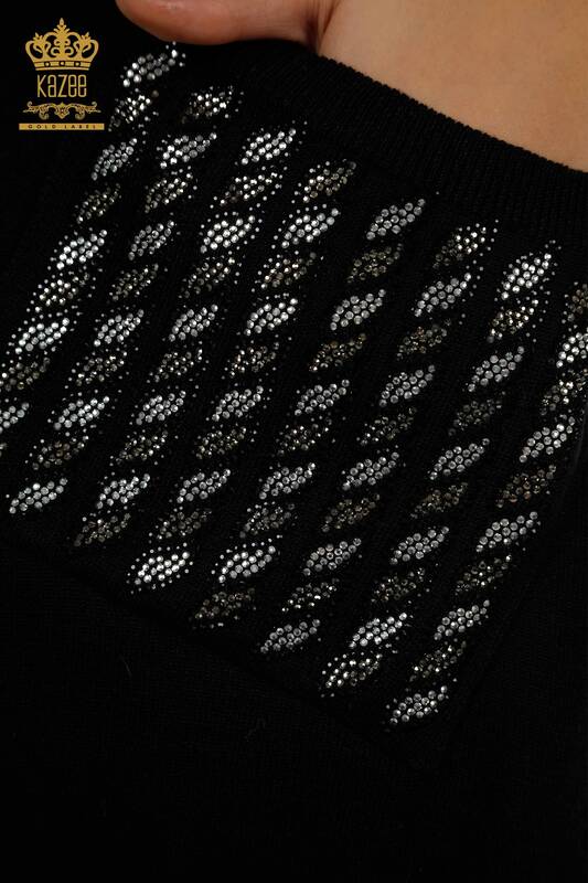 Tricotaj cu ridicata pentru femei Pulover - Buzunar Detaliat - Negru - 30591 | KAZEE