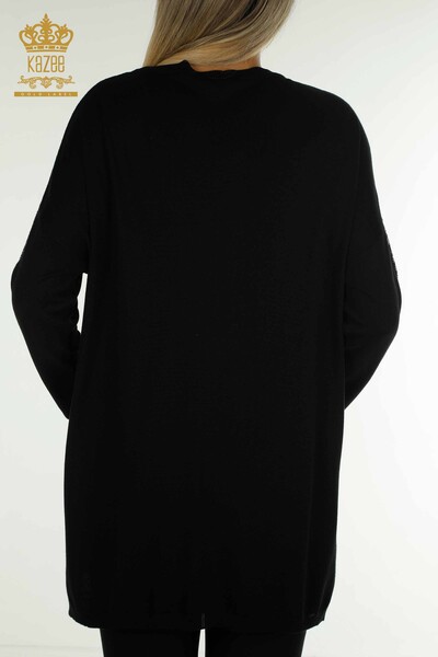 Tricotaj cu ridicata pentru femei Pulover - Buzunar Detaliat - Negru - 30591 | KAZEE - Thumbnail