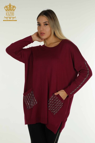 En-gros Tricotaj pentru femei Pulover - Buzunar Detaliat - Violet - 30591 | KAZEE - Thumbnail