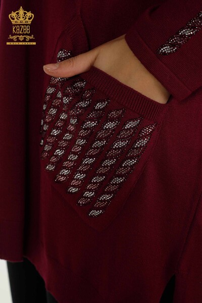 En-gros Tricotaj pentru femei Pulover - Buzunar Detaliat - Violet - 30591 | KAZEE - Thumbnail