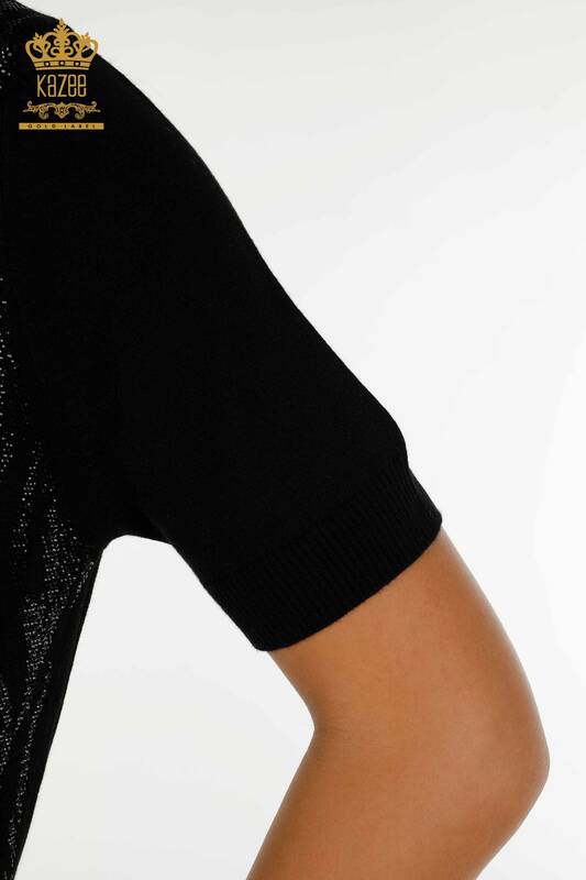 Tricotaj cu ridicata pentru femei Pulover - Cristal Cu Piatra Brodat - Negru - 30332 | KAZEE