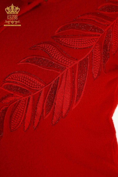 En-gros Tricotaj de damă Pulover - Cu glugă - Angora - Roșu - 40008 | KAZEE - Thumbnail