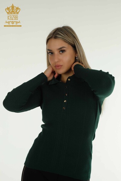 Kazee - Pulover de tricot pentru femei cu ridicata - Detaliat nasturi - Nefti - 30364 | KAZEE