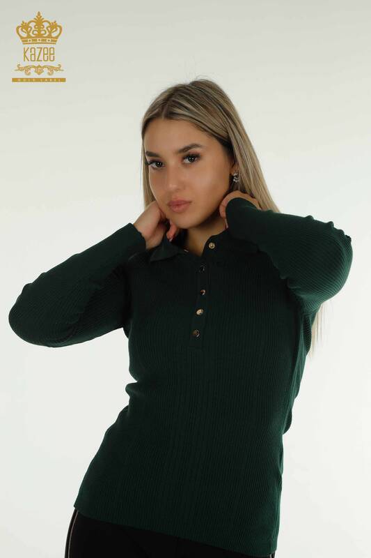 Pulover de tricot pentru femei cu ridicata - Detaliat nasturi - Nefti - 30364 | KAZEE