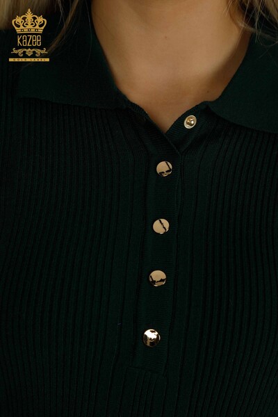 Pulover de tricot pentru femei cu ridicata - Detaliat nasturi - Nefti - 30364 | KAZEE - Thumbnail (2)