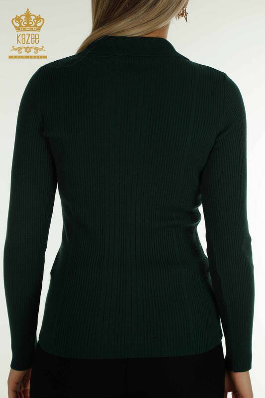 Pulover de tricot pentru femei cu ridicata - Detaliat nasturi - Nefti - 30364 | KAZEE