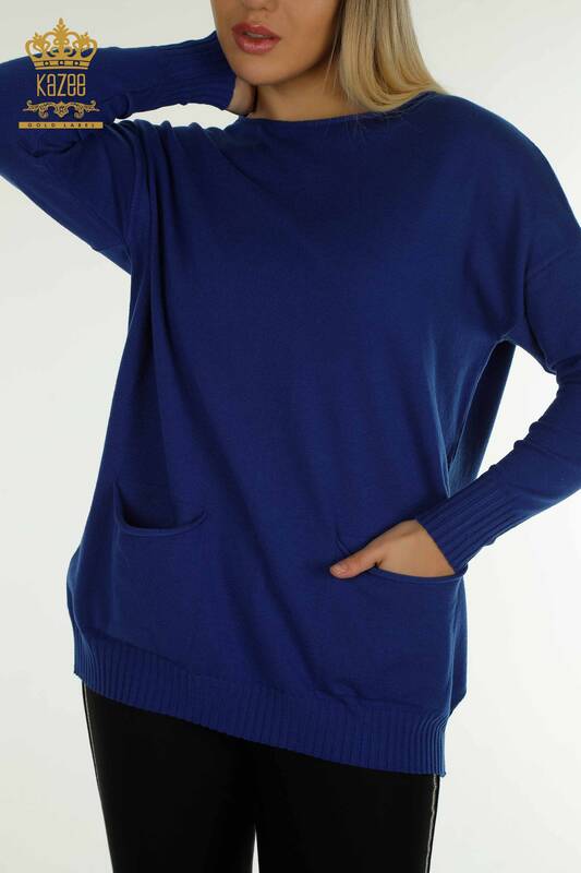 Pulover de tricotaj pentru femei cu ridicata - Detaliat nasturi - Saks - 30178 | KAZEE