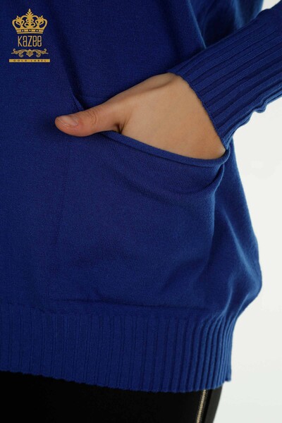 Pulover de tricotaj pentru femei cu ridicata - Detaliat nasturi - Saks - 30178 | KAZEE - Thumbnail