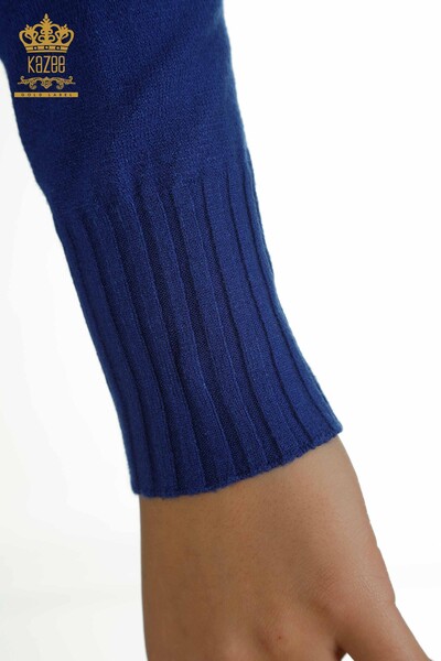 Pulover de tricotaj pentru femei cu ridicata - Detaliat nasturi - Saks - 30178 | KAZEE - Thumbnail