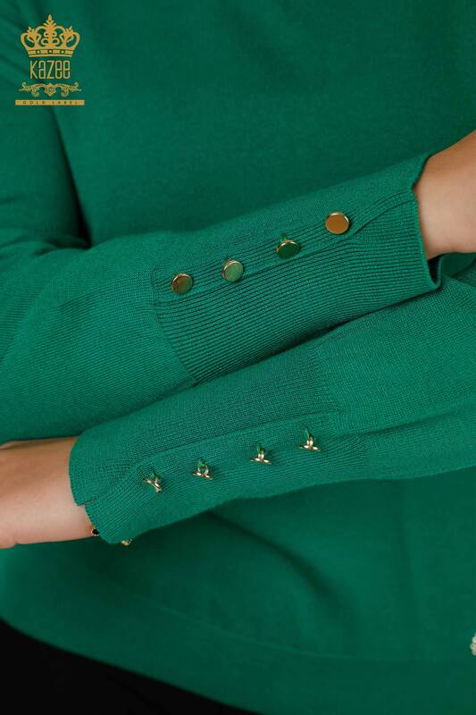 Tricotaj cu ridicata pentru femei Pulover - Nasturi Detaliat - Verde - 30139 | KAZEE