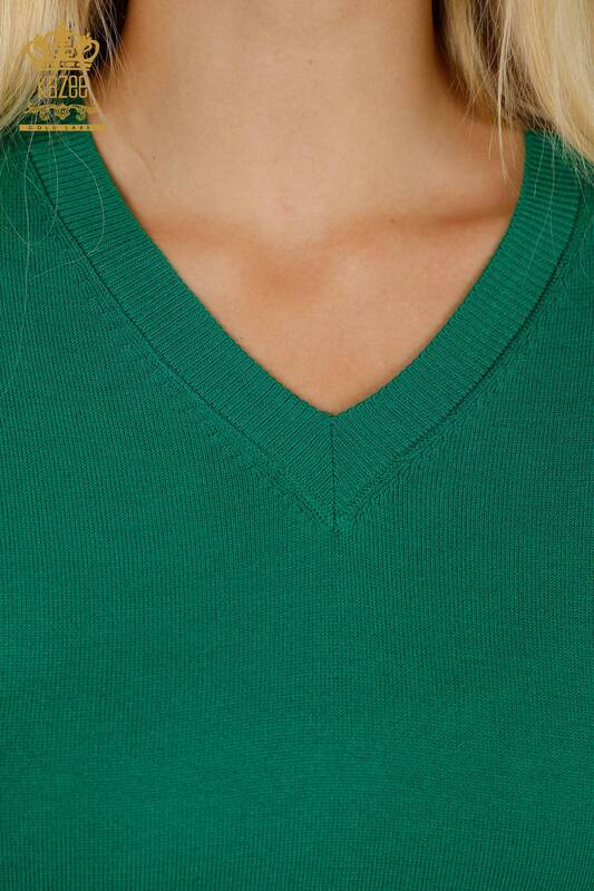 Tricotaj cu ridicata pentru femei Pulover - Nasturi Detaliat - Verde - 30139 | KAZEE