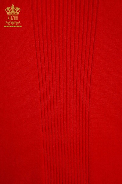 En-gros Tricotaj de damă Pulover Cu Detaliu Cu Fantă roșu - 30193 | KAZEE - Thumbnail