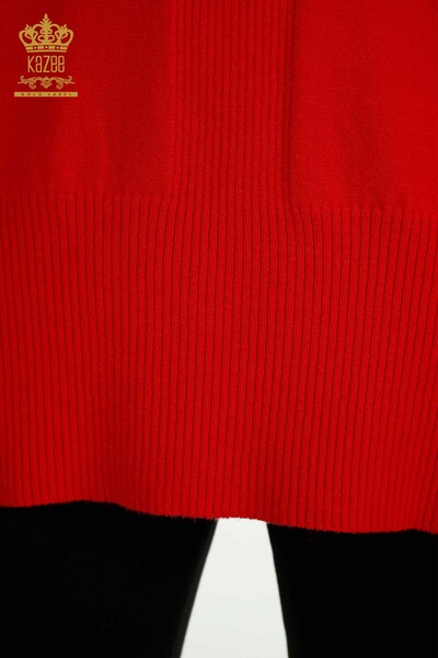 En-gros Tricotaj de damă Pulover Cu Detaliu Cu Fantă roșu - 30193 | KAZEE - Thumbnail