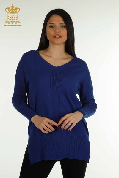 Kazee - Pulover de tricotaj pentru femei cu ridicata - Cu fanta detaliata - Saks - 30193 | KAZEE