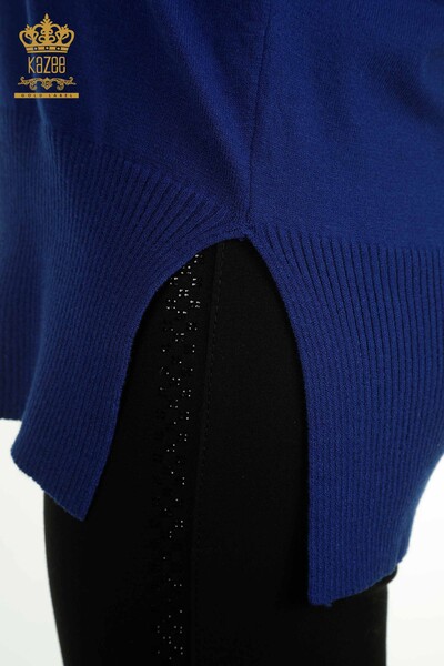 Pulover de tricotaj pentru femei cu ridicata - Cu fanta detaliata - Saks - 30193 | KAZEE - Thumbnail