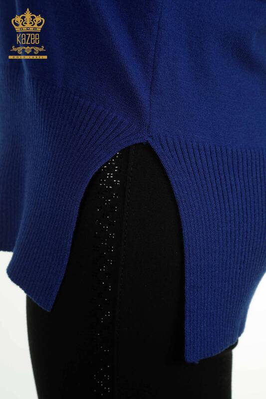 Pulover de tricotaj pentru femei cu ridicata - Cu fanta detaliata - Saks - 30193 | KAZEE