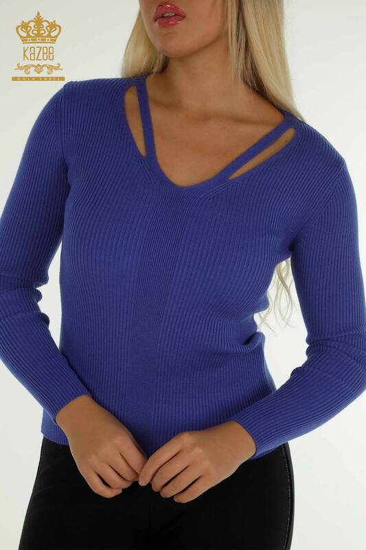 En-gros Tricotaj pentru femei Pulover - Guler Detaliat - Violet - 30392 | KAZEE