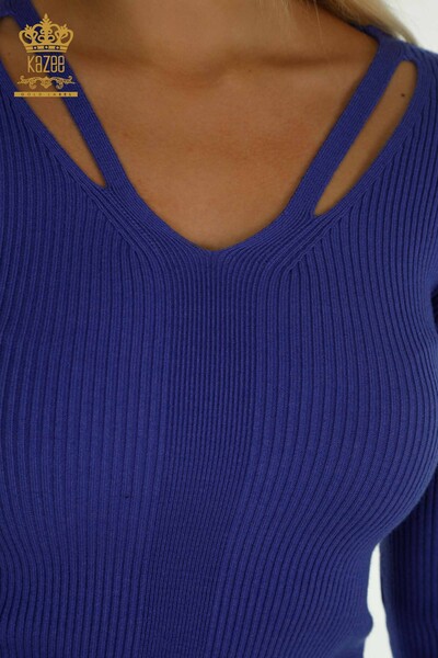 En-gros Tricotaj pentru femei Pulover - Guler Detaliat - Violet - 30392 | KAZEE - Thumbnail