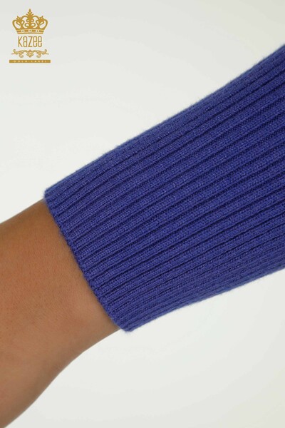 En-gros Tricotaj pentru femei Pulover - Guler Detaliat - Violet - 30392 | KAZEE - Thumbnail