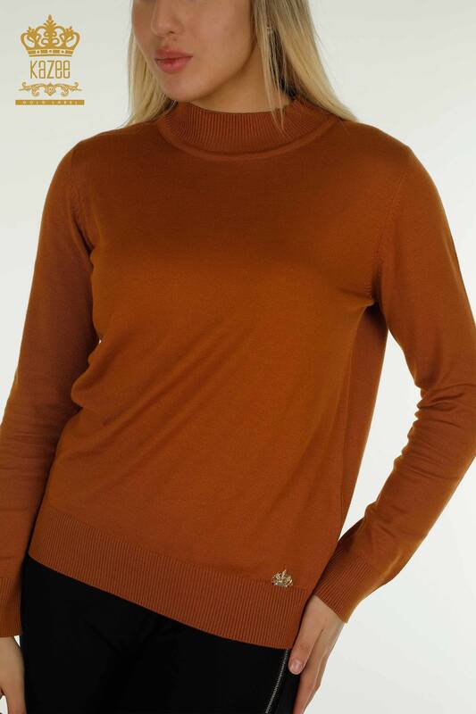 Pulover de tricotaj pentru femei cu ridicata - guler stand - bronz de bază - 30613 | KAZEE