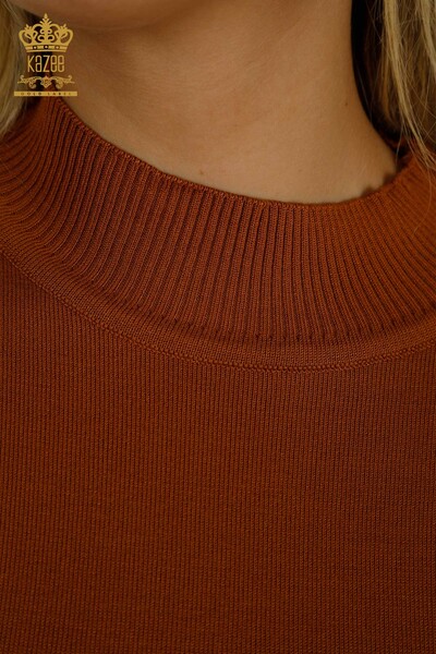 Pulover de tricotaj pentru femei cu ridicata - guler stand - bronz de bază - 30613 | KAZEE - Thumbnail