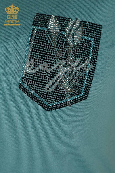 Pulover de tricotaj pentru femei cu ridicata - Guler stand - mentă - 30642 | KAZEE - Thumbnail (2)