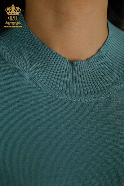Pulover de tricotaj pentru femei cu ridicata - Guler stand - mentă - 30642 | KAZEE - Thumbnail