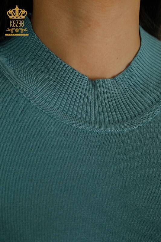 Pulover de tricotaj pentru femei cu ridicata - Guler stand - mentă - 30642 | KAZEE