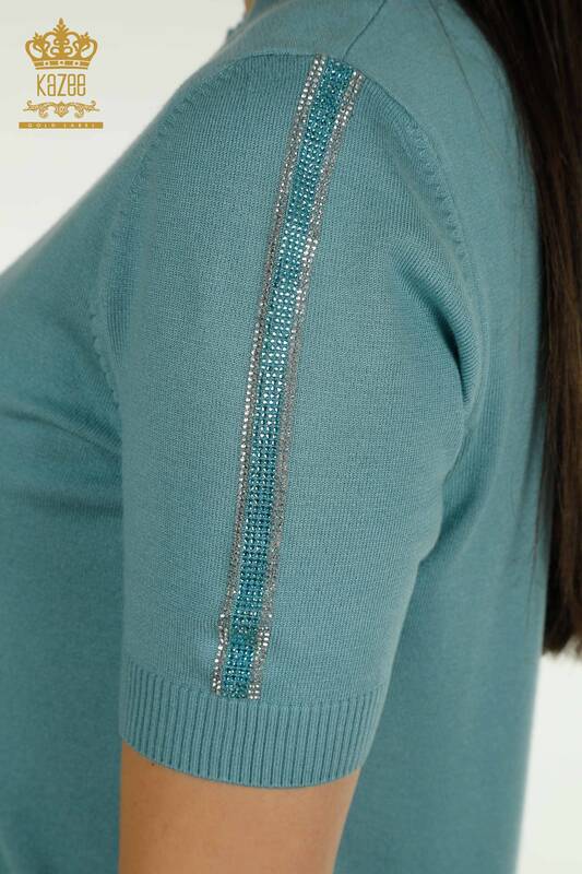Pulover de tricotaj pentru femei cu ridicata - Guler stand - mentă - 30642 | KAZEE