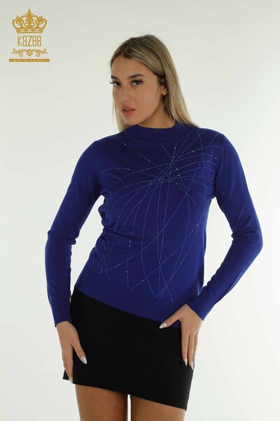 Pulover de tricotaj pentru femei cu ridicata - Guler stand - Saks - 30454 | KAZEE - Thumbnail