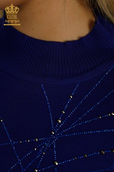 Pulover de tricotaj pentru femei cu ridicata - Guler stand - Saks - 30454 | KAZEE - Thumbnail