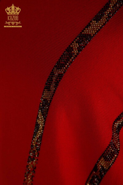 En-gros Tricotaj pentru femei Pulover Leopard piatră Brodat Roșu - 30633 | KAZEE - Thumbnail (2)