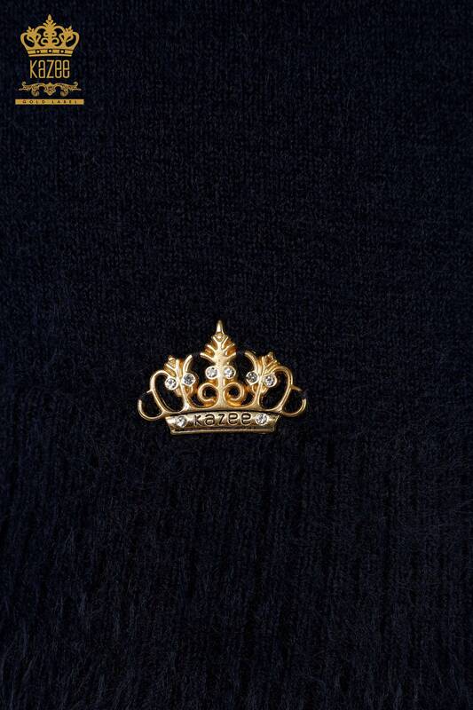 Pulover de tricotaj de damă cu ridicata - Cu Logo - Angora - Albastru Marin - 18432 | KAZEE