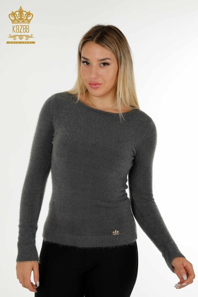 Pulover de tricotaj de damă cu ridicata - Cu Logo - Angora - Antracit - 18432 | KAZEE - Thumbnail